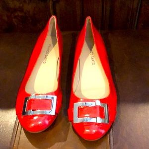 Franco Sarto Red Leather Flats with Buckle